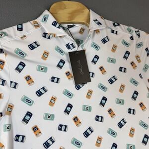 Bad Birdie Core CrushableGolf Polo Mens‎ M White Short Sleeve Beer Can Stretch